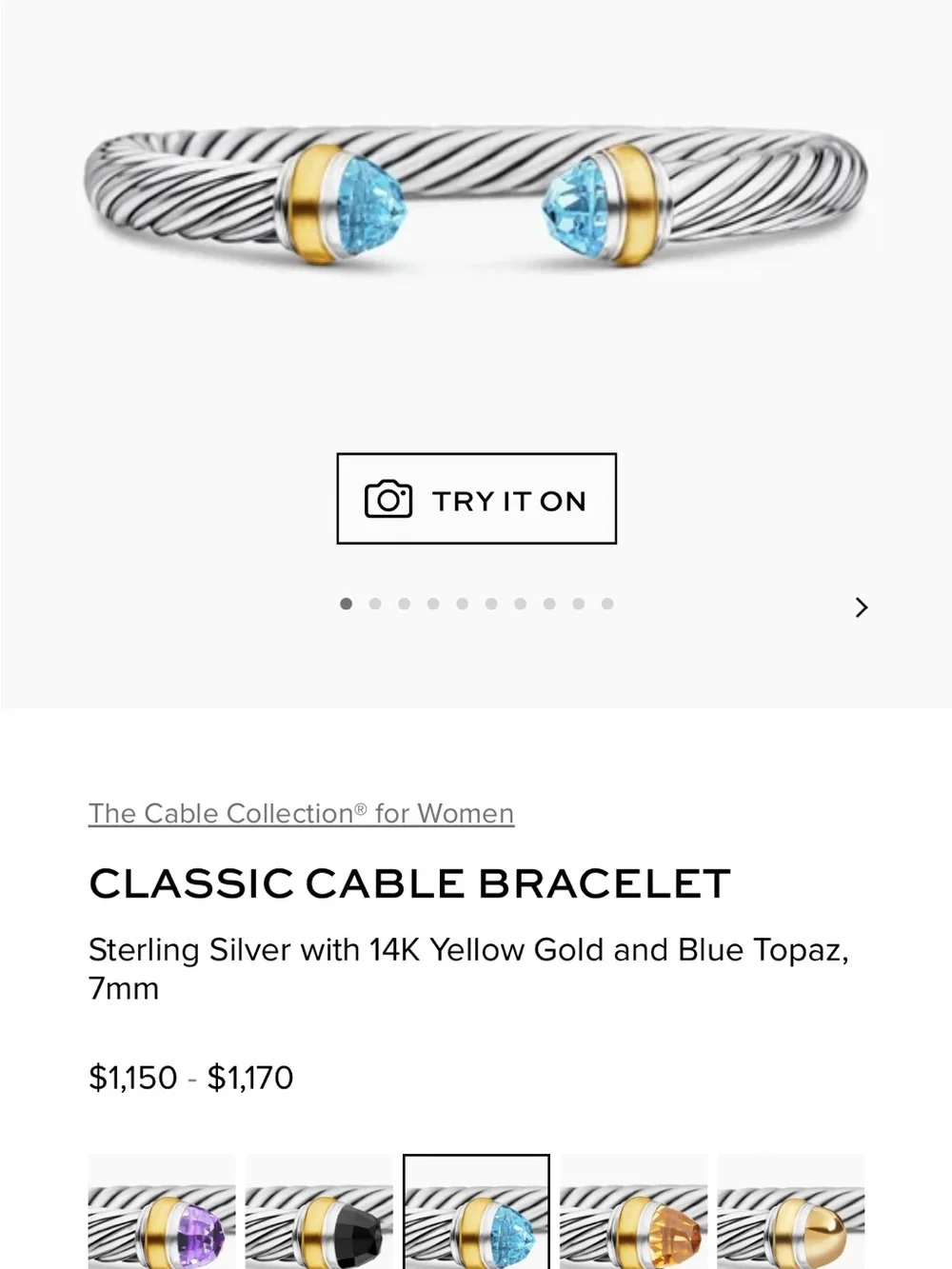 David Yurman Twisted Cable Classics Open Cuff with Blue Topaz 💎 Gemstones